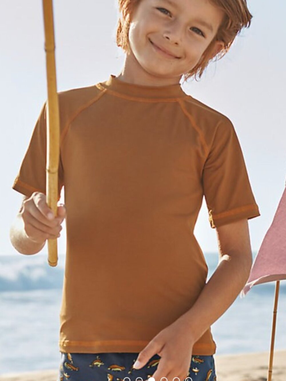 Garnet Hill Kids Size 6 Burnt Orange Rash Guard Swim Sun Shirt UPF 50
